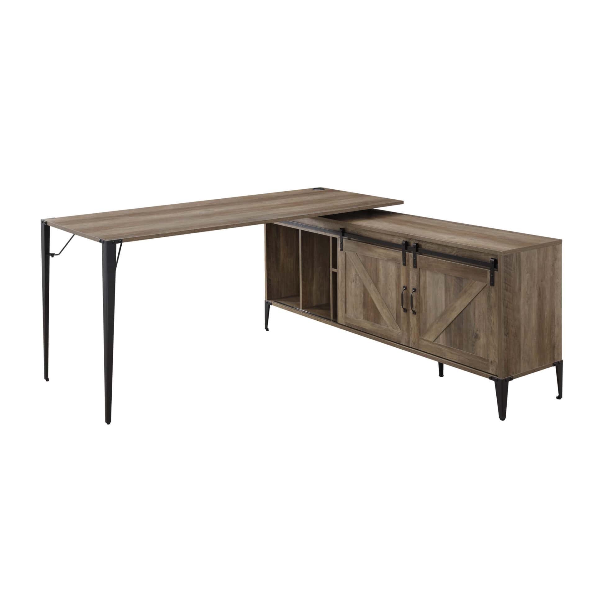 65 Inch Brown and Black L Shape Writing Desk 2 65 Inch Brown and Black L Shape Writing Desk - Image 2