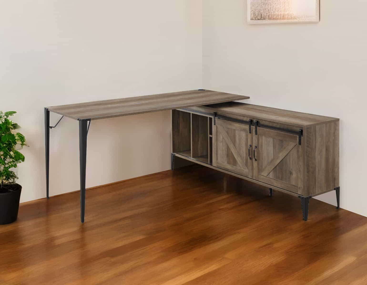 65 Inch Brown and Black L Shape Writing Desk 1 65 Inch Brown and Black L Shape Writing Desk