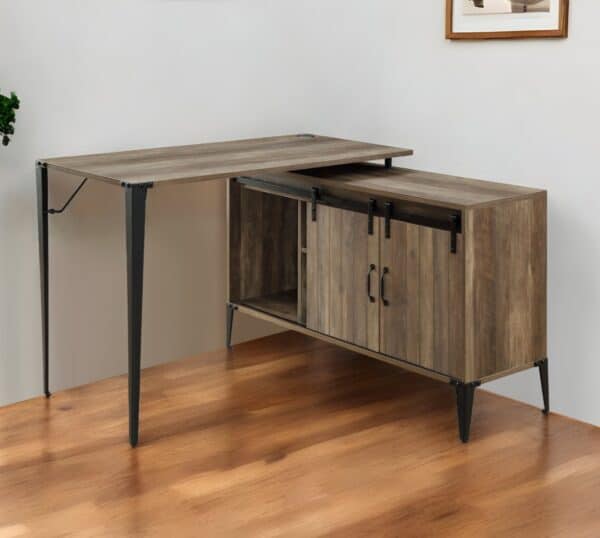 48 Inch Brown and Black Reversible L Shaped Writing Desk