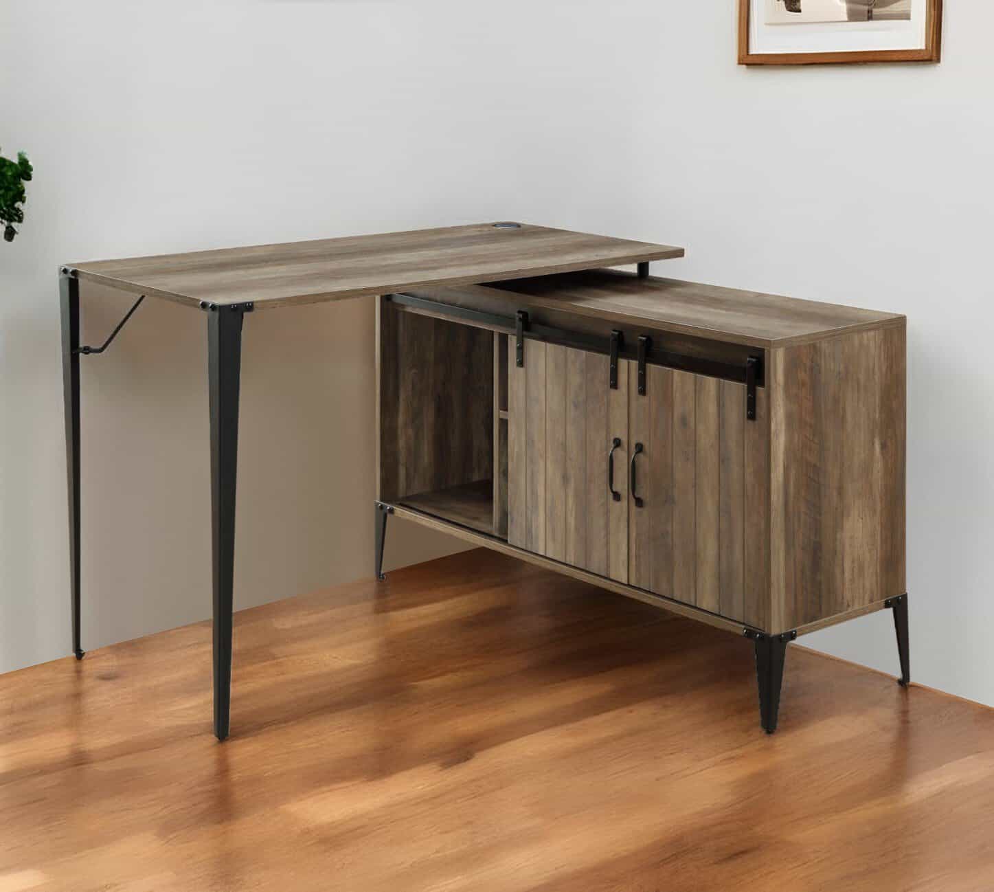 48 Inch Brown and Black Reversible L Shaped Writing Desk 1 48 Inch Brown and Black Reversible L Shaped Writing Desk