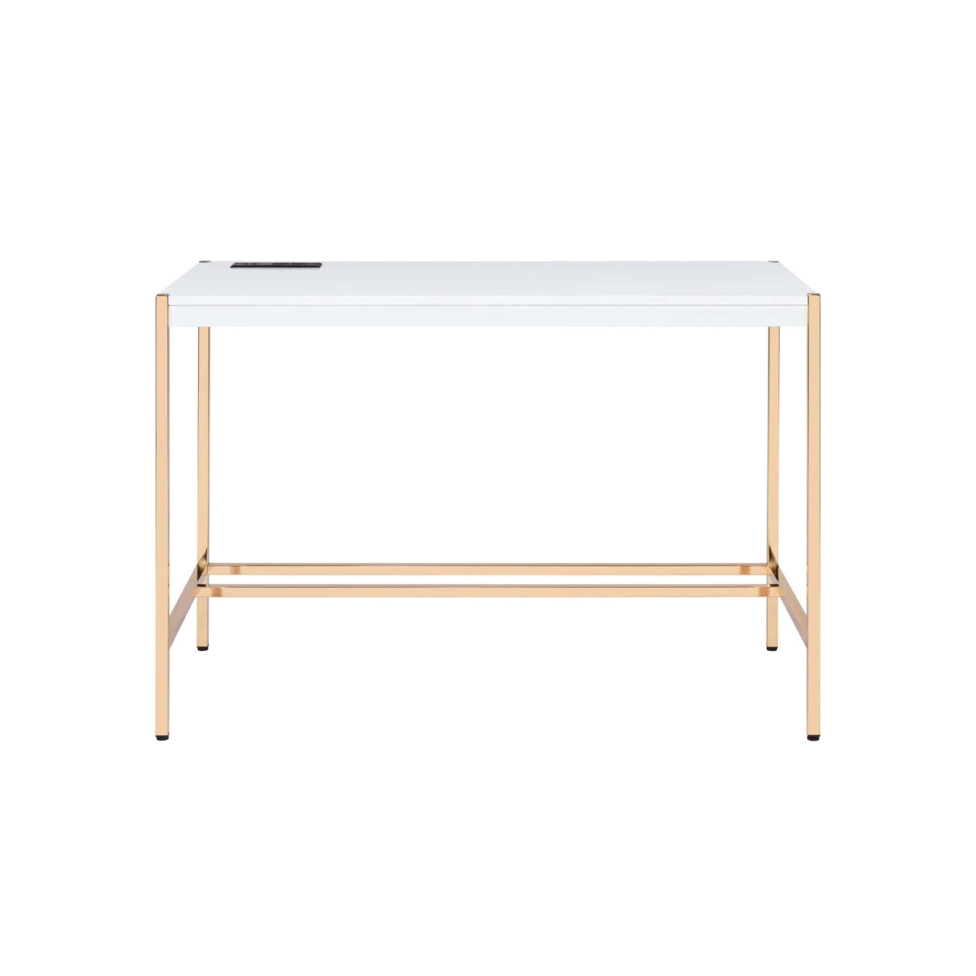 White and Gold 42 Inch Rectangular Writing Desk with USB 3 White and Gold 42 Inch Rectangular Writing Desk with USB - Image 3