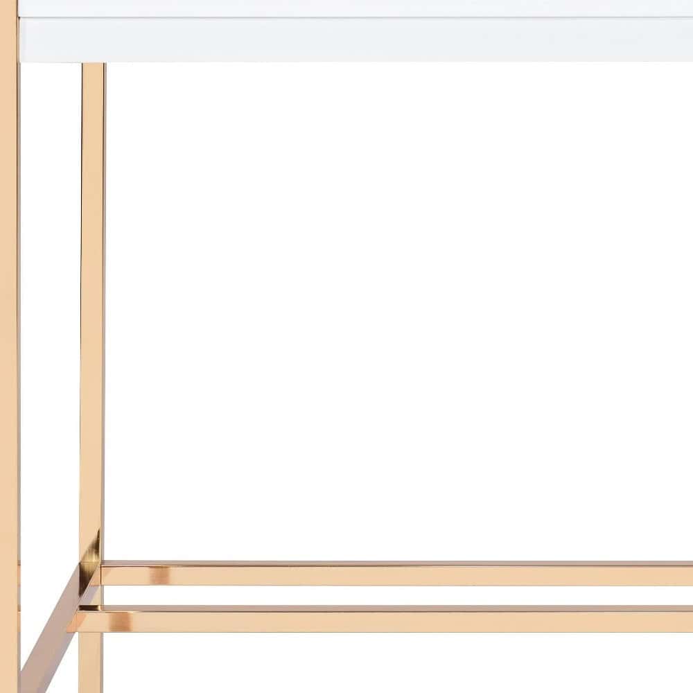 White and Gold 42 Inch Rectangular Writing Desk with USB 4 White and Gold 42 Inch Rectangular Writing Desk with USB - Image 4
