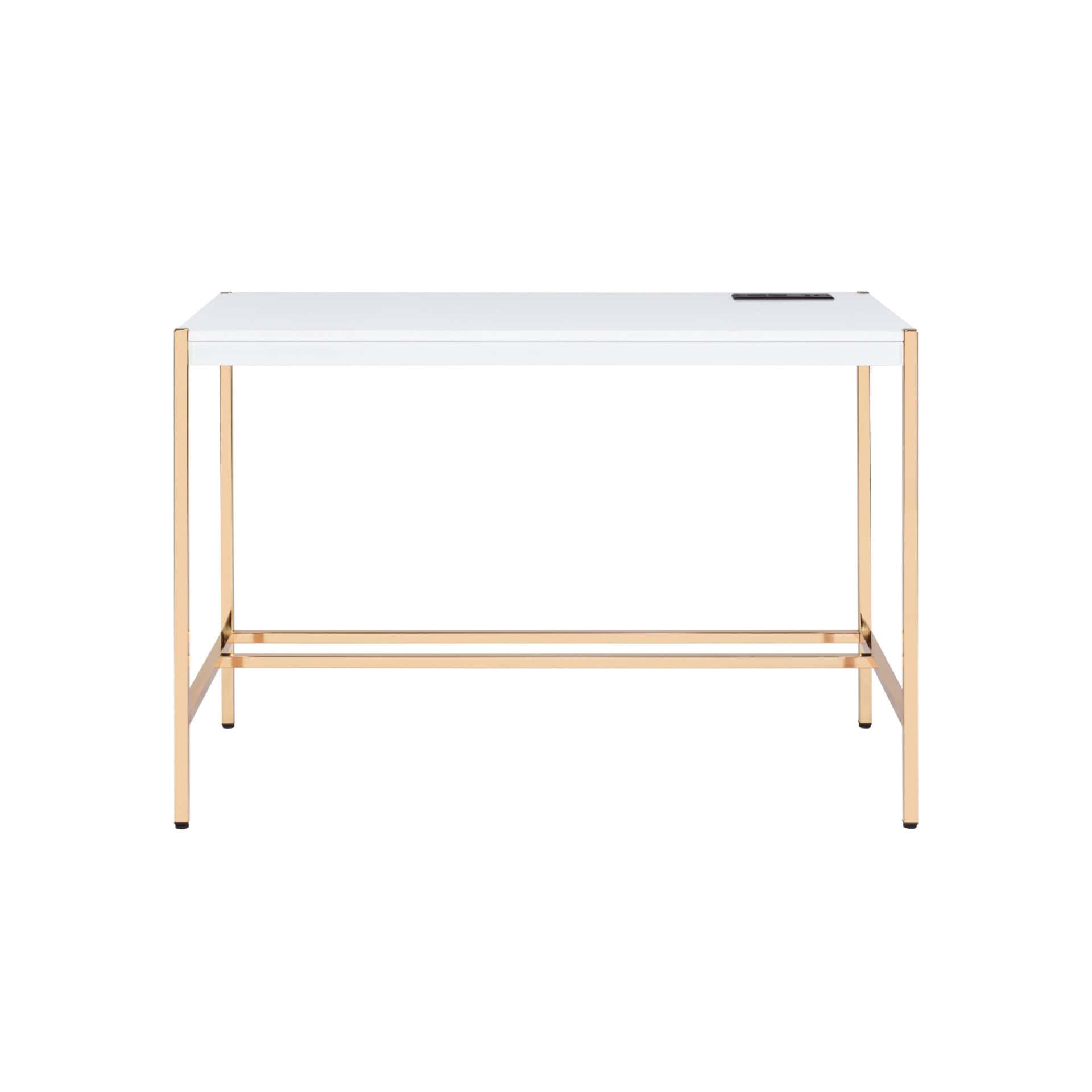 White and Gold 42 Inch Rectangular Writing Desk with USB 2 White and Gold 42 Inch Rectangular Writing Desk with USB - Image 2