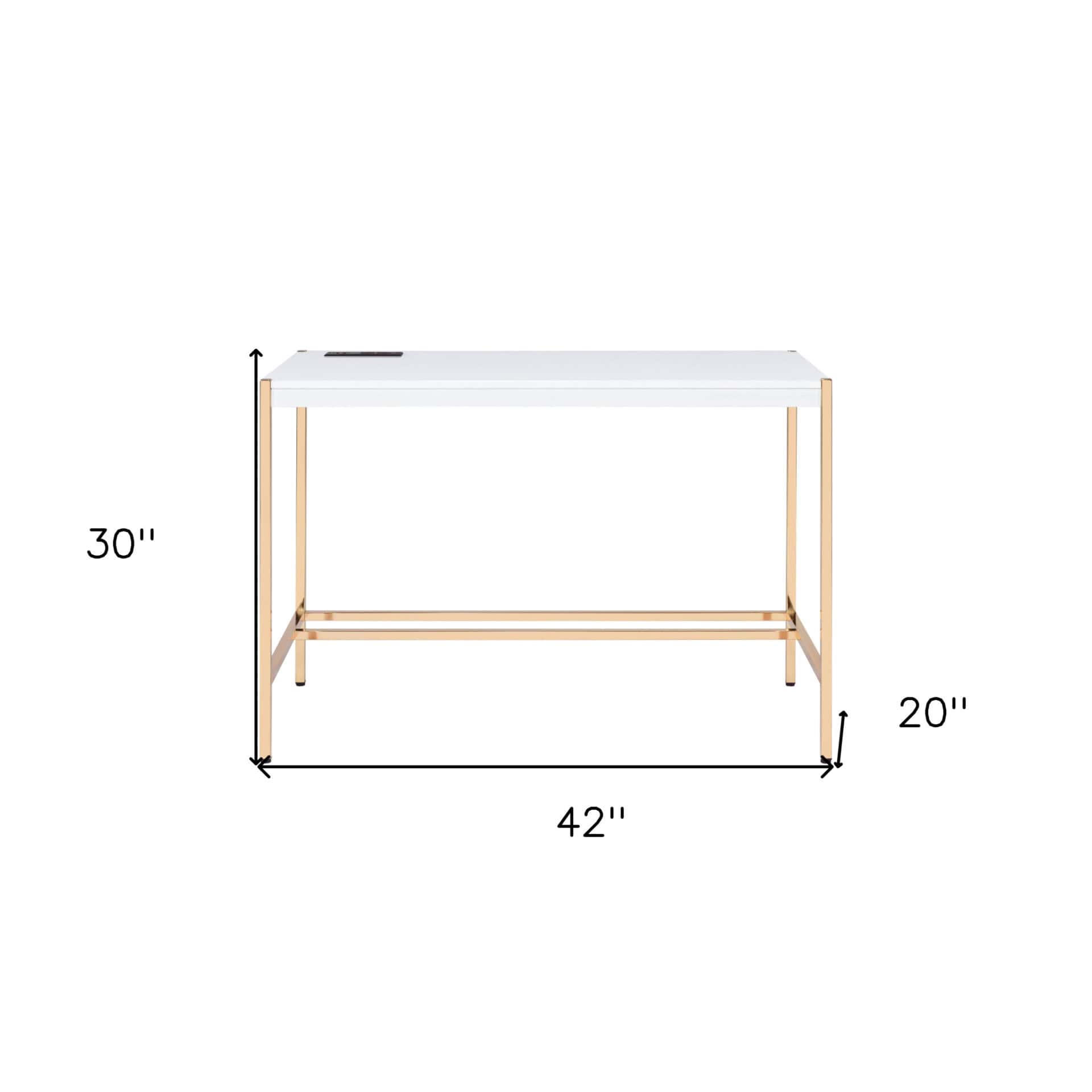 White and Gold 42 Inch Rectangular Writing Desk with USB 5 White and Gold 42 Inch Rectangular Writing Desk with USB - Image 5