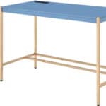 Navy Blue and Gold 42-Inch Writing Desk with USB Port