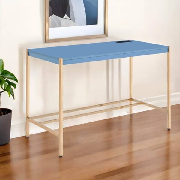 Navy Blue and Gold 42-Inch Writing Desk with USB Port