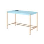 Baby Blue and Gold Rectangular Writing Desk with USB Port