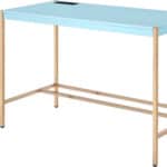 Baby Blue and Gold Rectangular Writing Desk with USB Port
