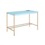 Baby Blue and Gold Rectangular Writing Desk with USB Port