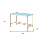 Baby Blue and Gold Rectangular Writing Desk with USB Port