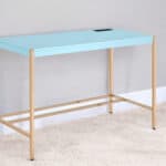 Baby Blue and Gold Rectangular Writing Desk with USB Port