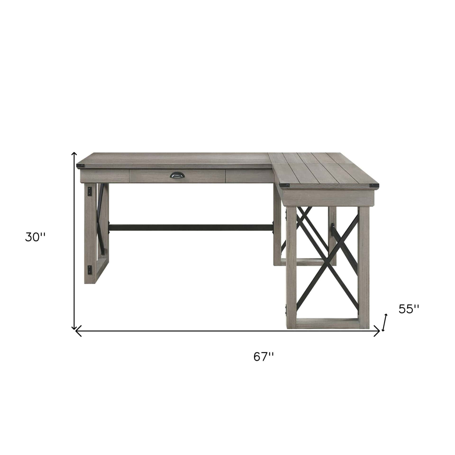 67 Inch Brown L Shaped Desk with Drawer Storage 5 67 Inch Brown L Shaped Desk with Drawer Storage - Image 5