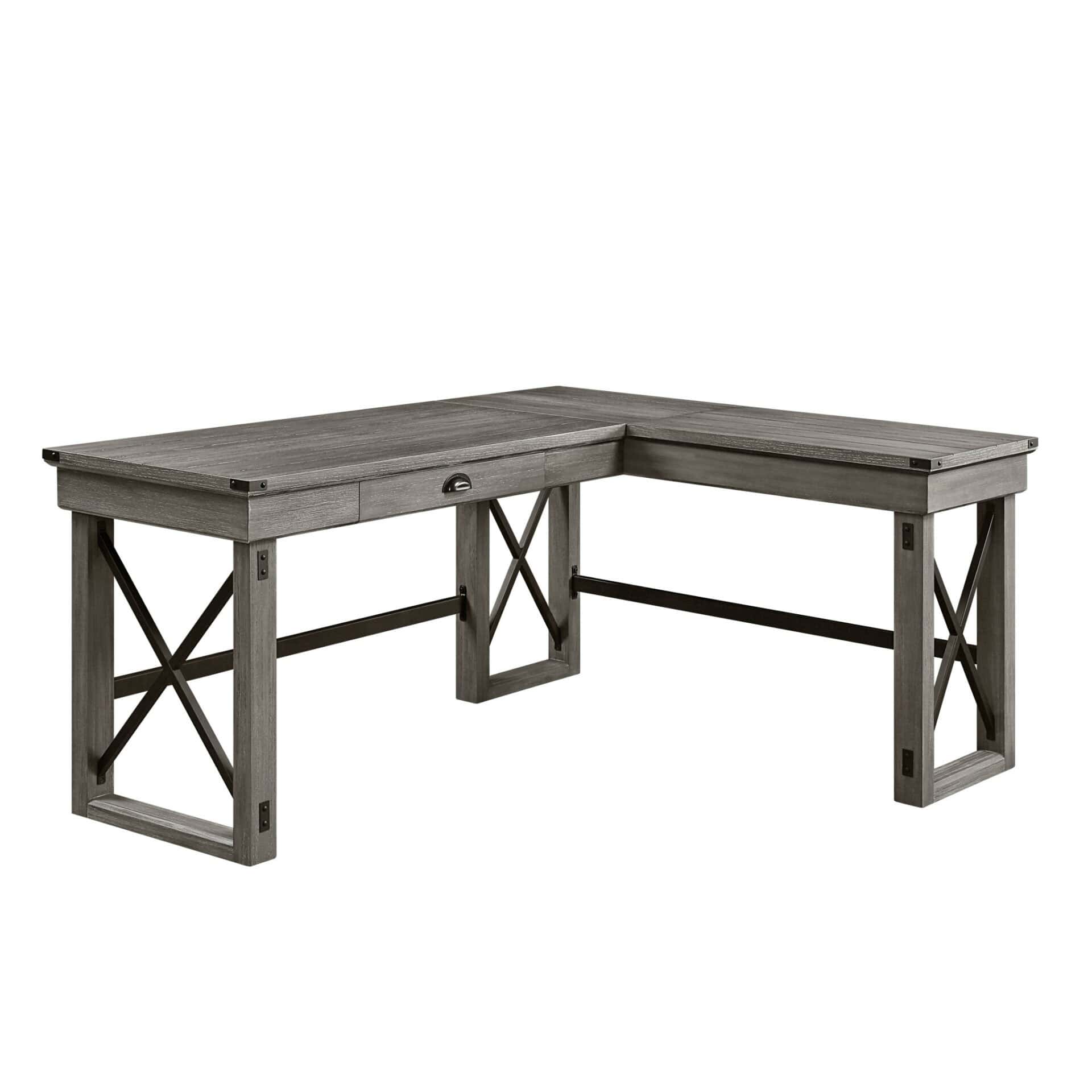 67 Inch Gray L Shaped Writing Desk With Drawer 3 67 Inch Gray L Shaped Writing Desk With Drawer - Image 3