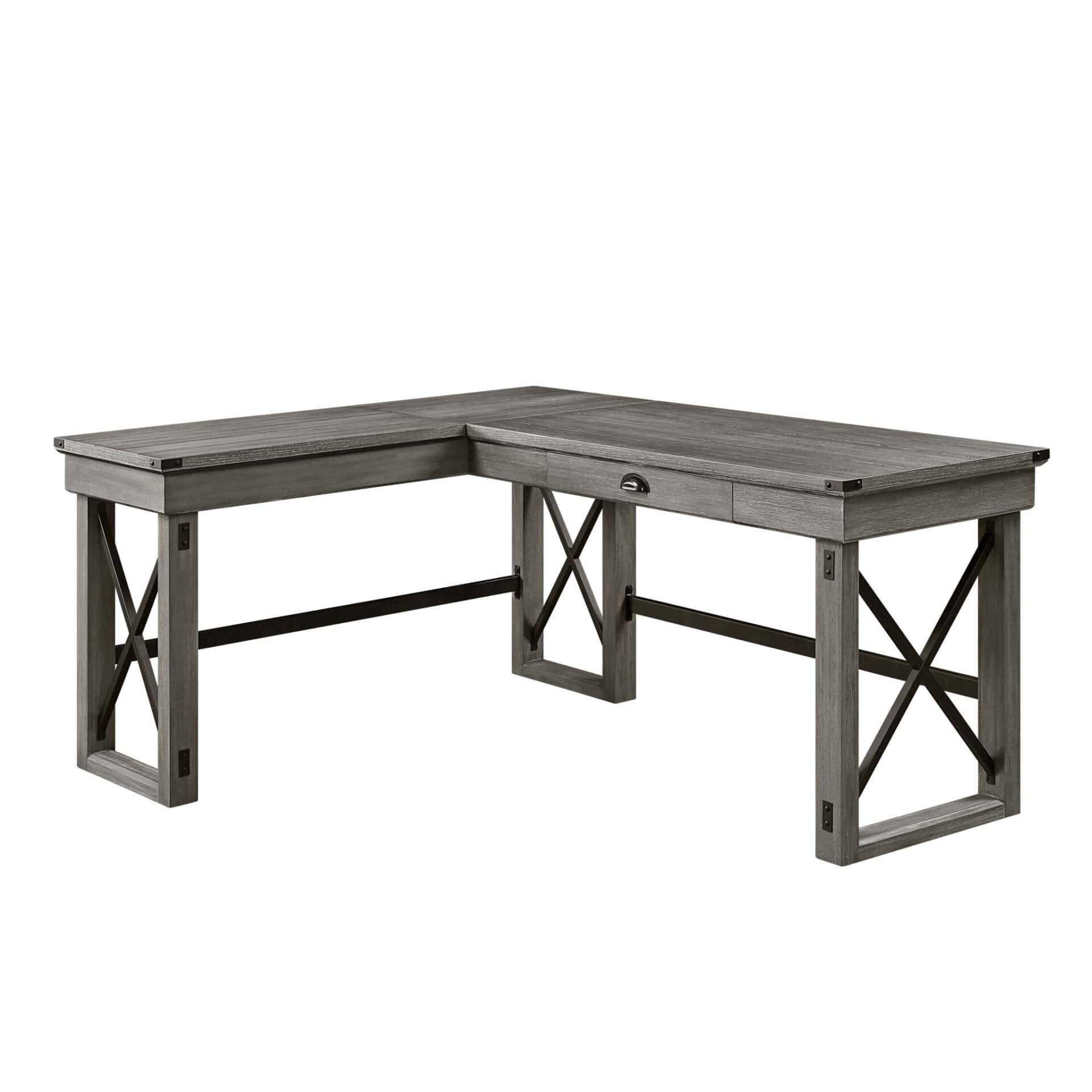 67 Inch Gray L Shaped Writing Desk With Drawer 2 67 Inch Gray L Shaped Writing Desk With Drawer - Image 2