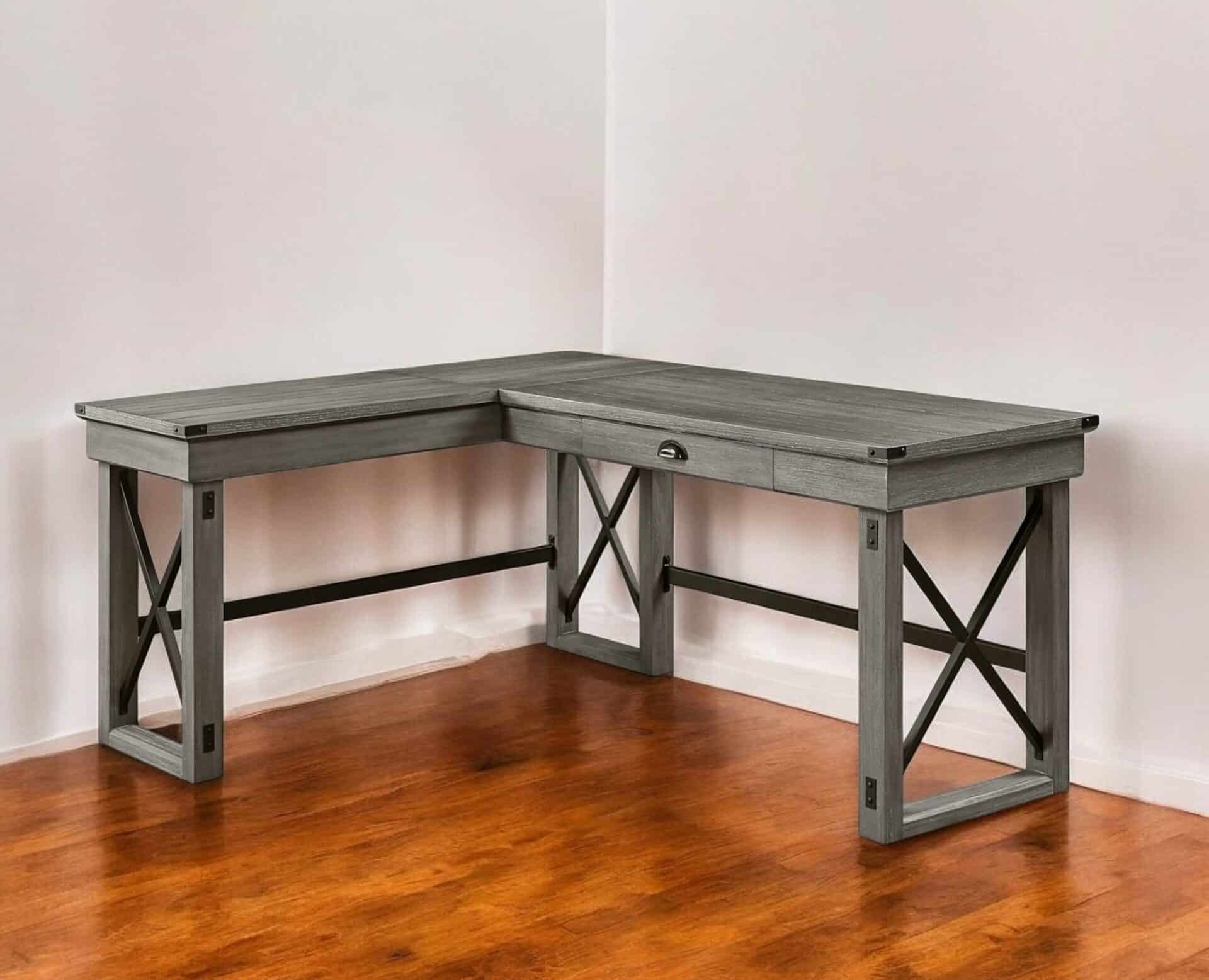 67 Inch Gray L Shaped Writing Desk With Drawer 1 67 Inch Gray L Shaped Writing Desk With Drawer