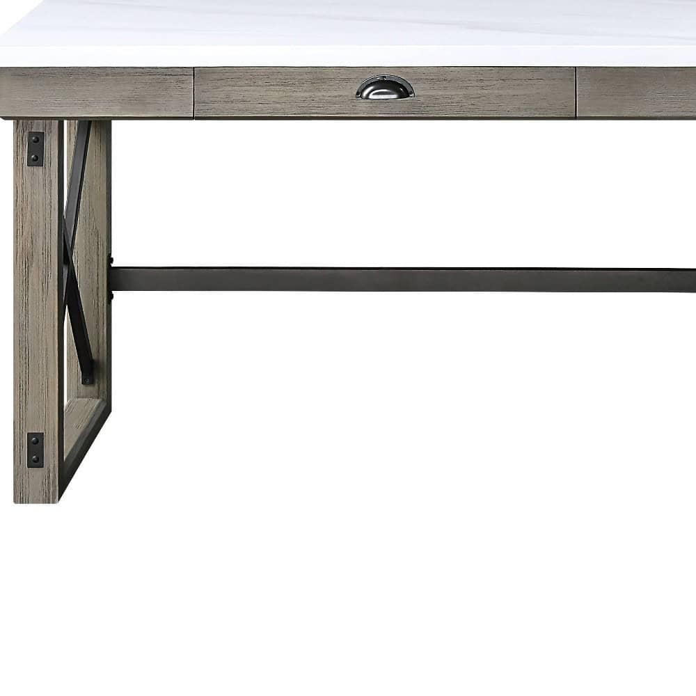 67 Inch L Shaped White Brown Marble Writing Desk 4 67 Inch L Shaped White Brown Marble Writing Desk - Image 4