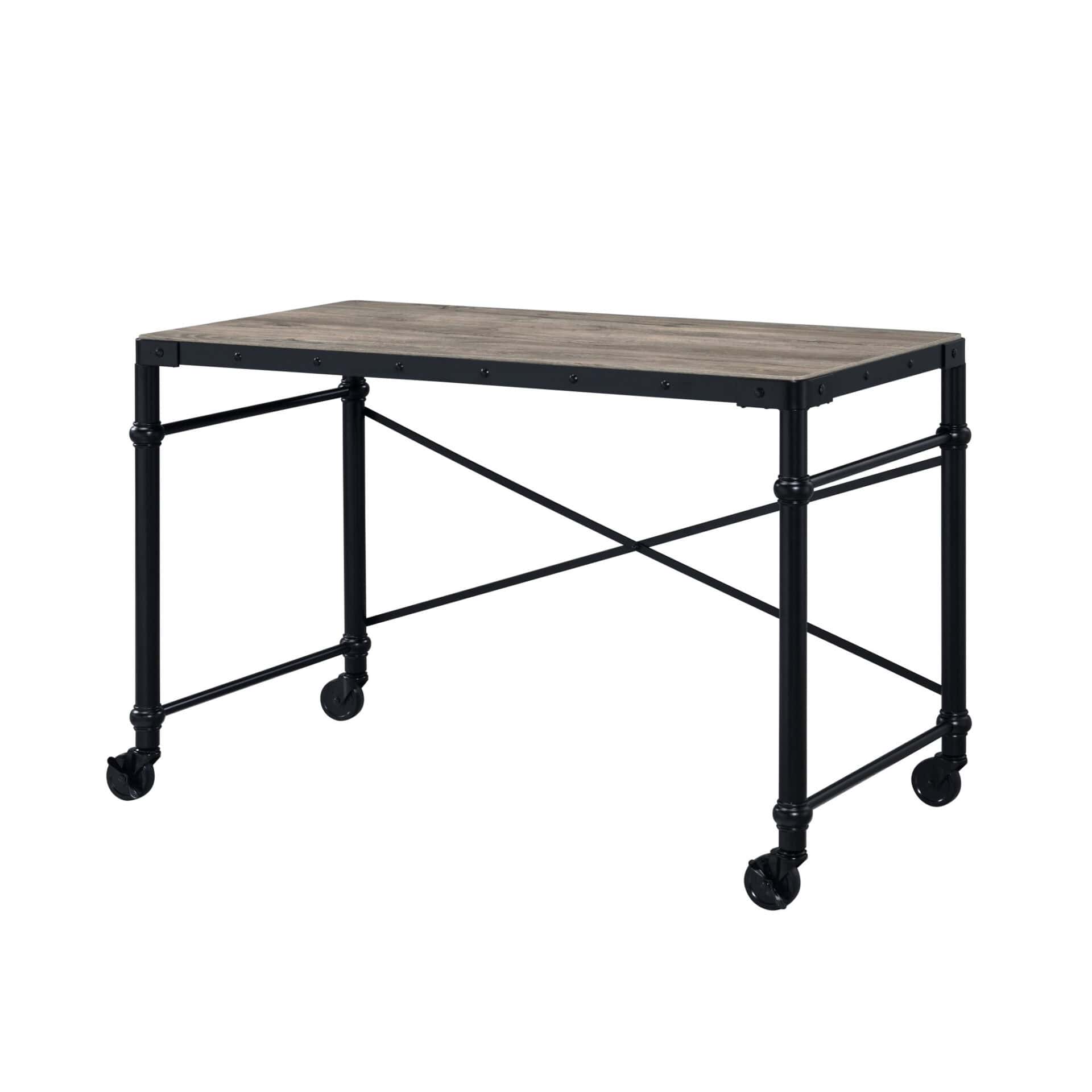 Industrial 47 Inch Brown and Black Writing Desk with Wheels 2 Industrial 47 Inch Brown and Black Writing Desk with Wheels - Image 2
