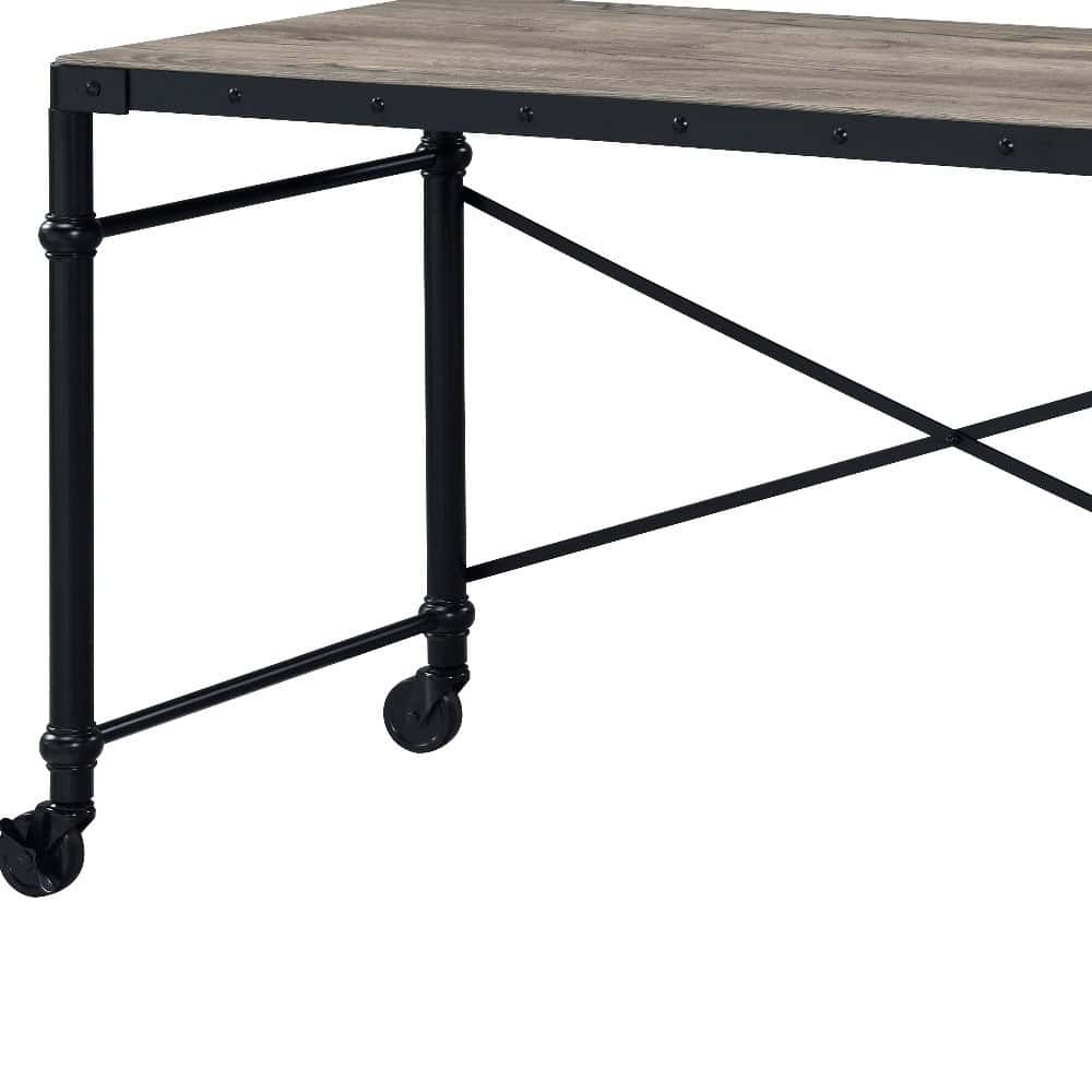 Industrial 47 Inch Brown and Black Writing Desk with Wheels 4 Industrial 47 Inch Brown and Black Writing Desk with Wheels - Image 4