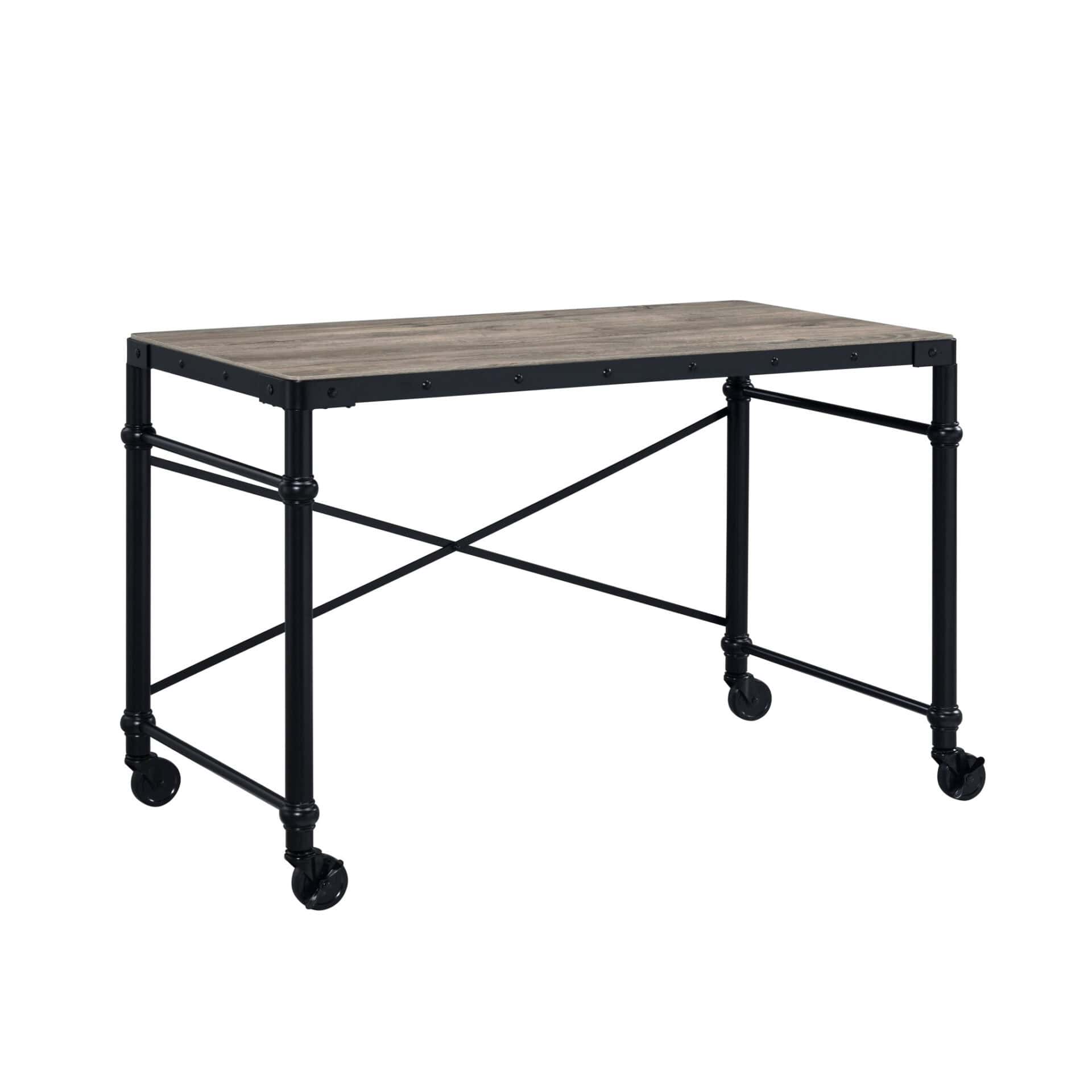 Industrial 47 Inch Brown and Black Writing Desk with Wheels 3 Industrial 47 Inch Brown and Black Writing Desk with Wheels - Image 3