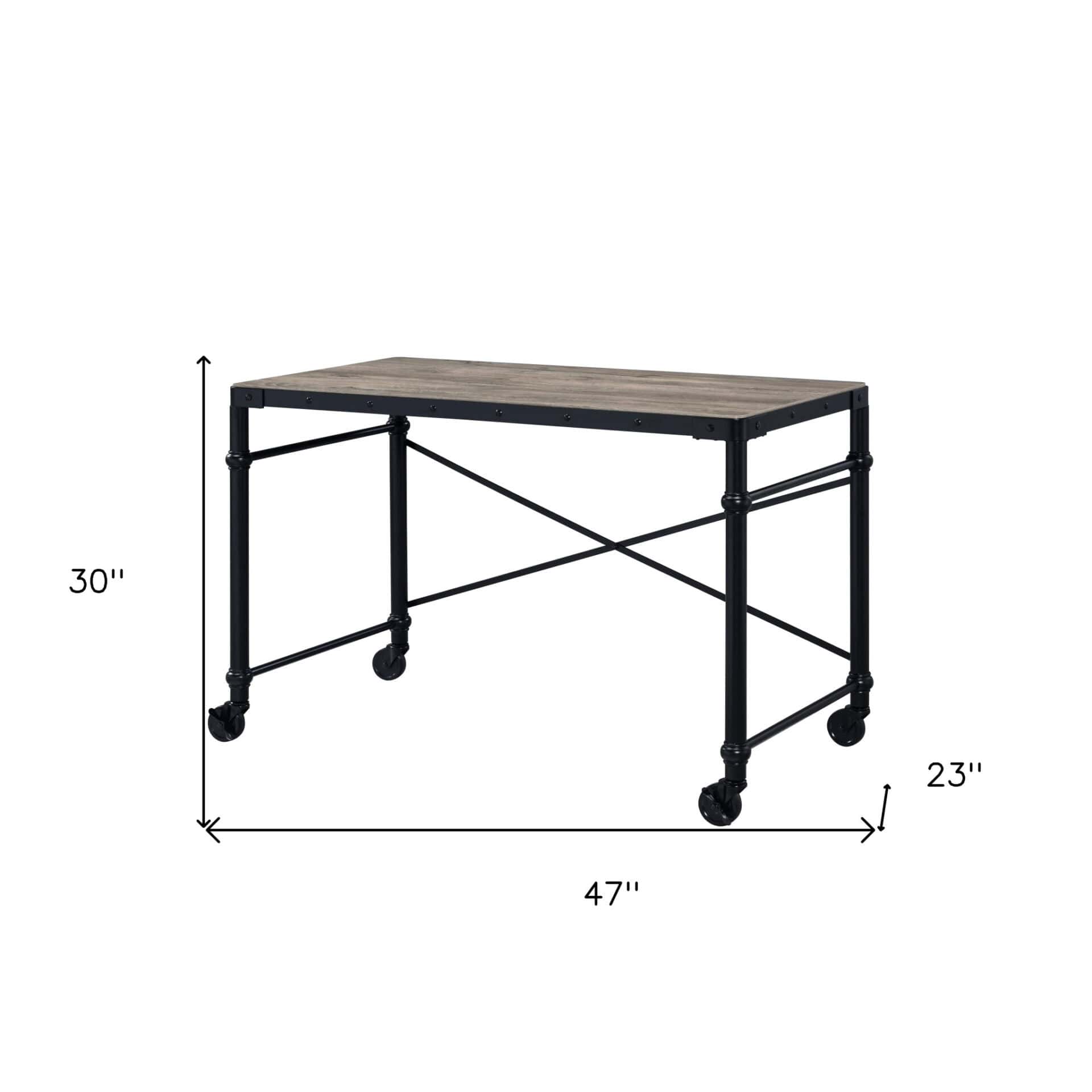 Industrial 47 Inch Brown and Black Writing Desk with Wheels 5 Industrial 47 Inch Brown and Black Writing Desk with Wheels - Image 5