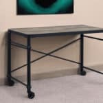 Industrial 47 Inch Brown and Black Writing Desk with Wheels 6 Industrial 47 Inch Brown and Black Writing Desk with Wheels