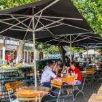 8' Black Square Market Patio Umbrella with Automatic Lift System