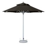 10' Black Round Polyester Market Umbrella with Manual Lift