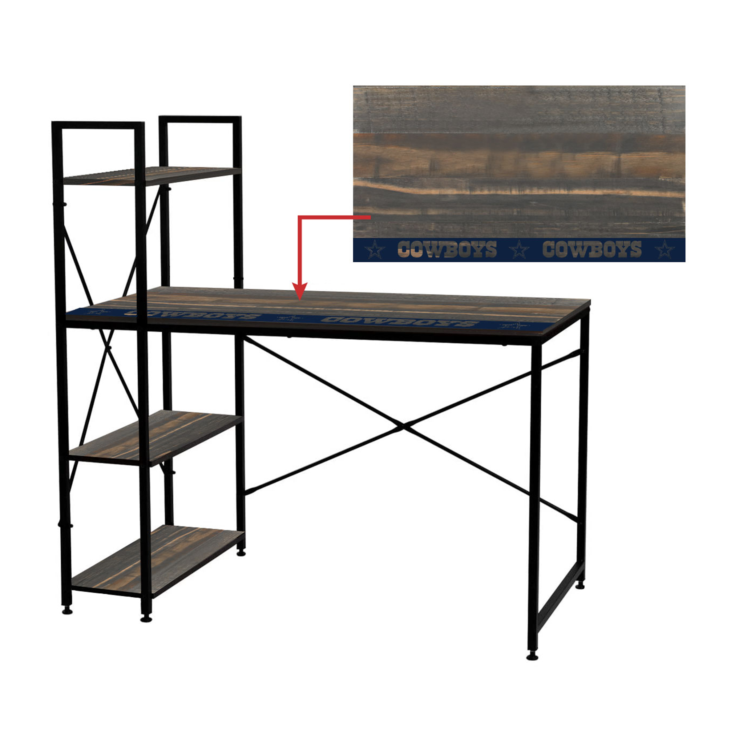 dallas cowboys industrial desk with shelves