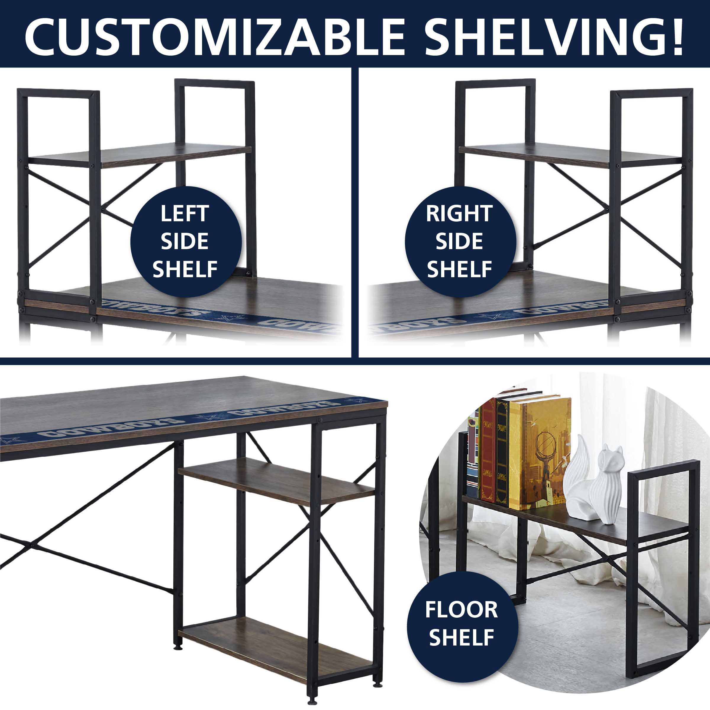 dallas cowboys industrial desk with shelves