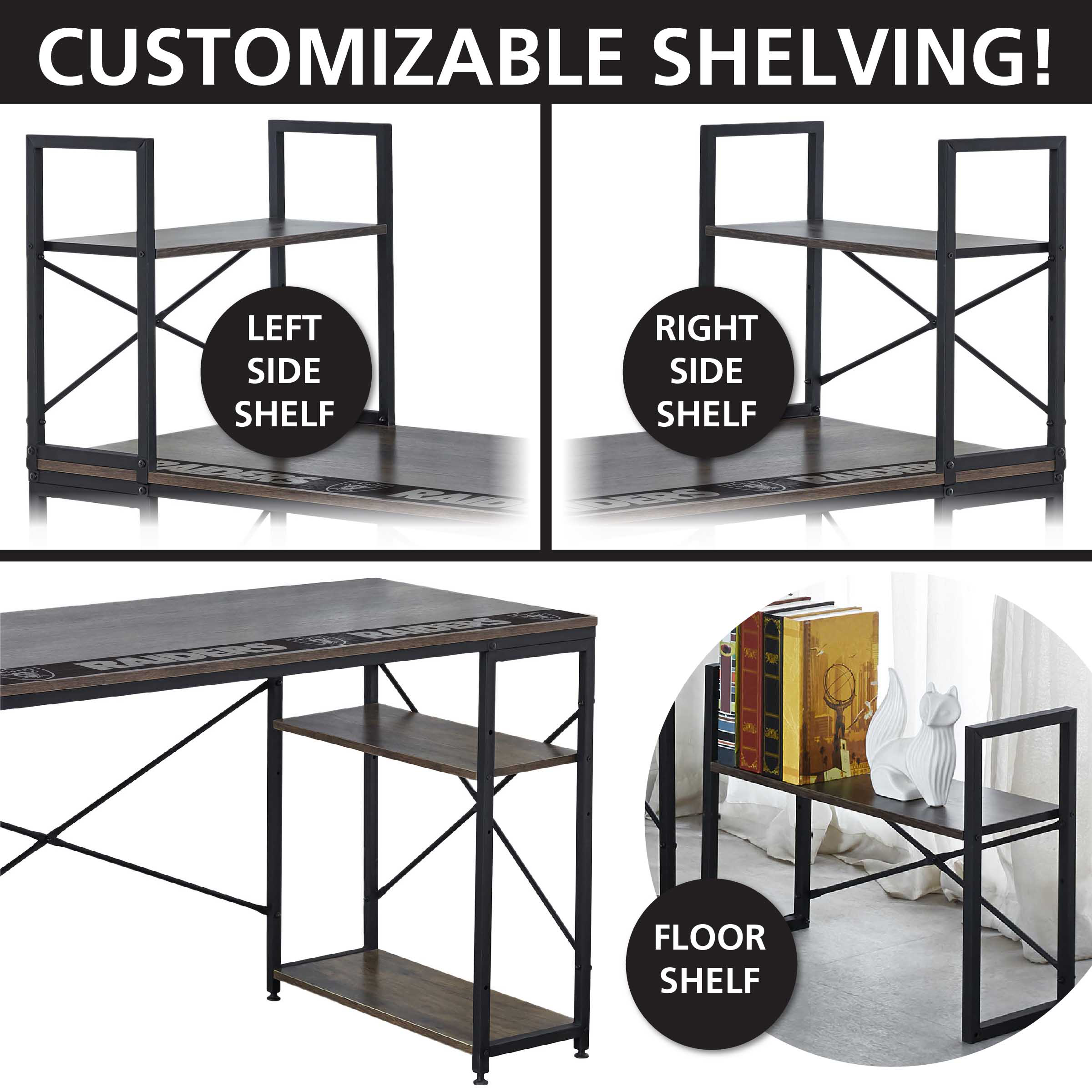 las vegas raiders industrial desk with shelves