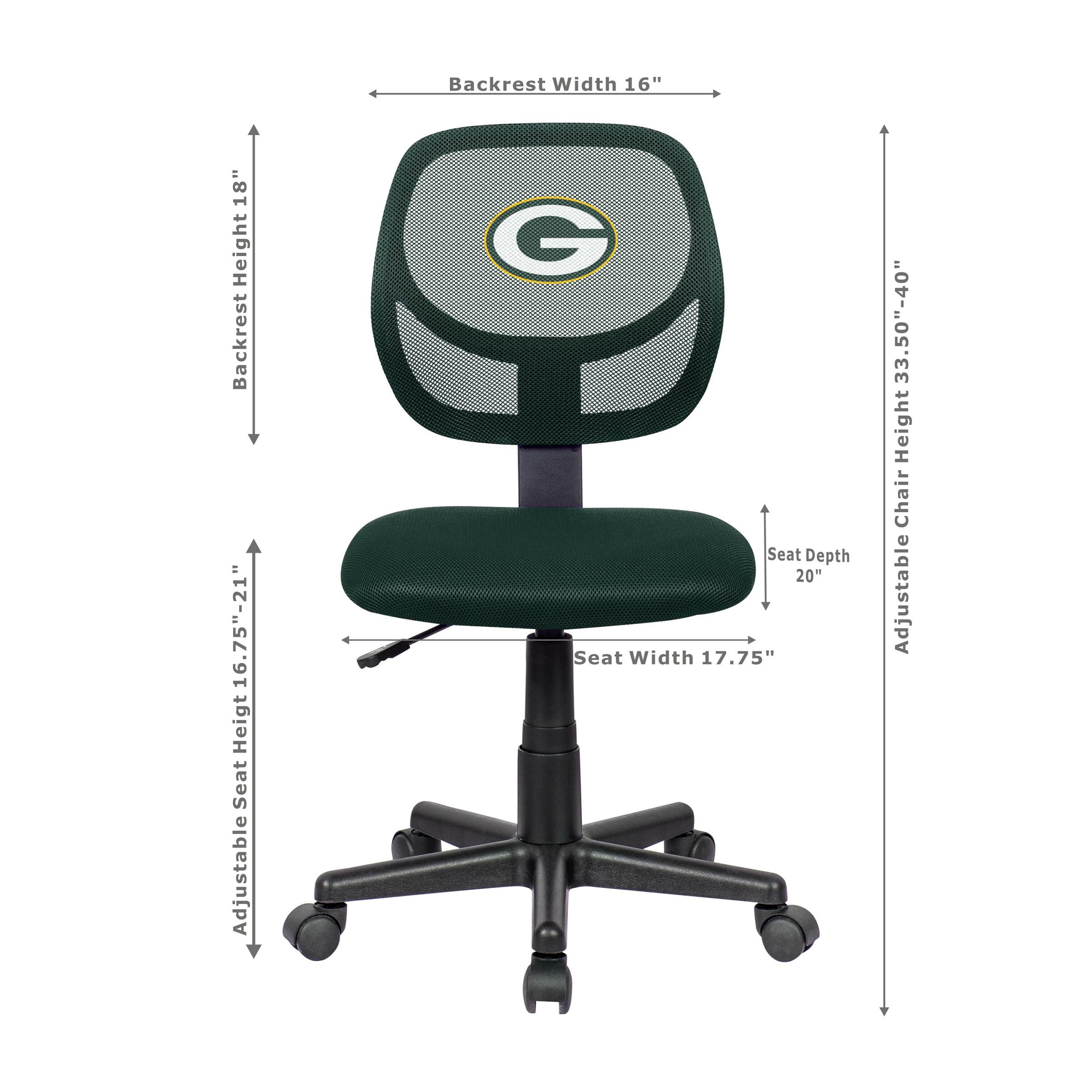 green bay packers green armless task chair