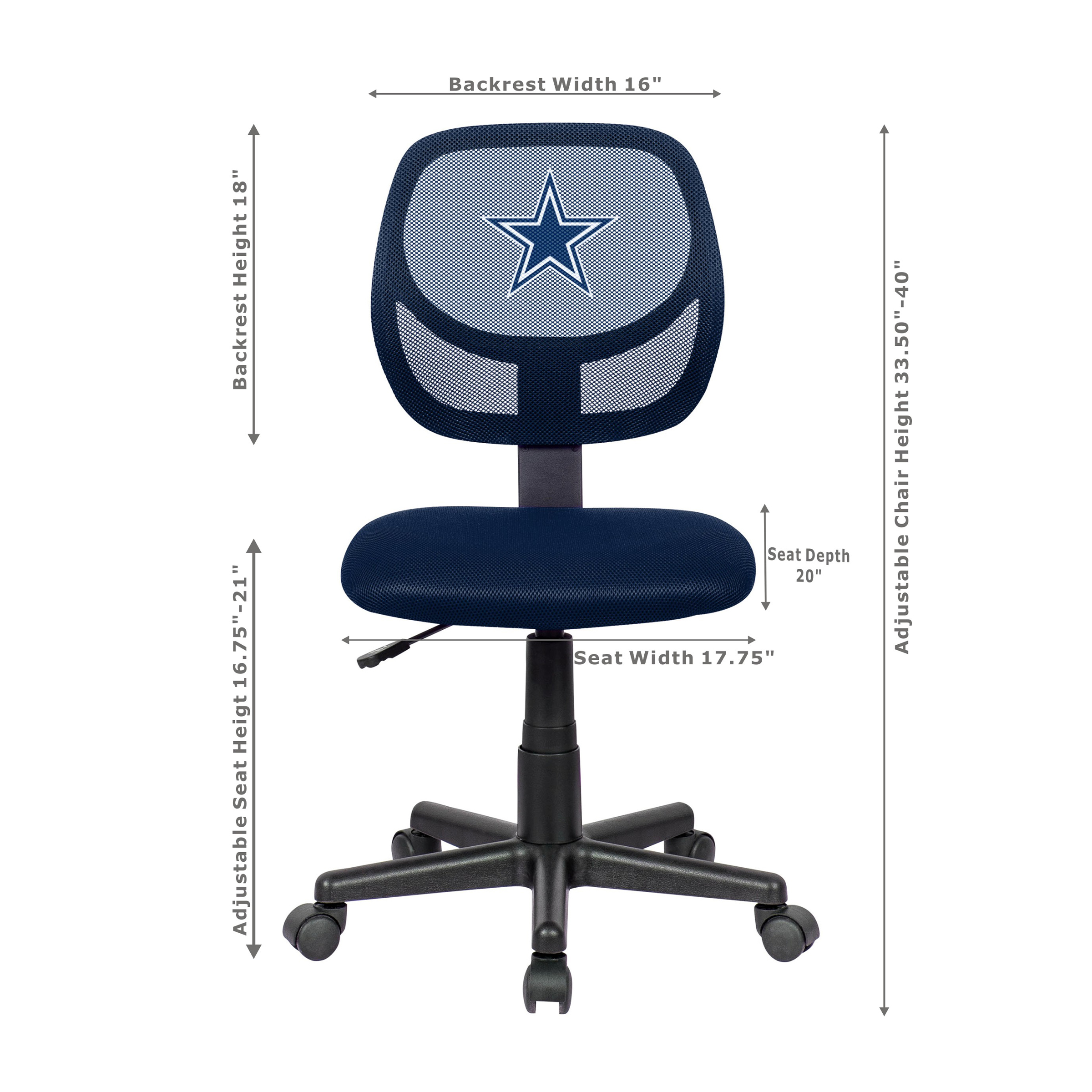 dallas cowboys blue armless task chair