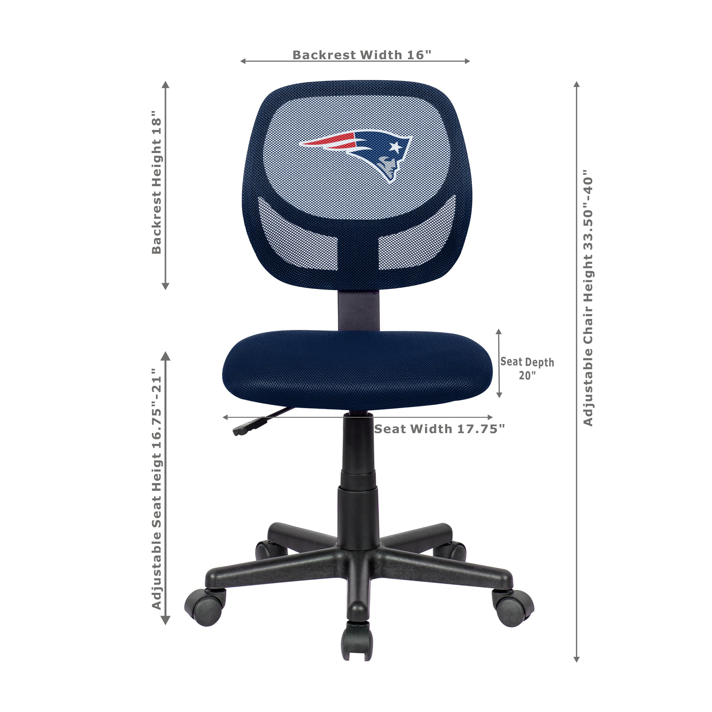 new england patriots navy armless adjustable height task chair