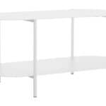 Modern Oval Coffee Table with Steel Frame and Two Shelves
