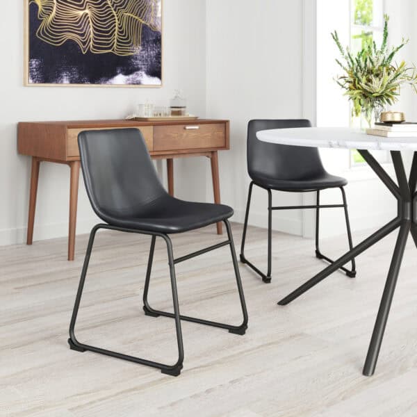 Sleek Black Faux Leather Dining Chairs with Metal Base (Set of 2)