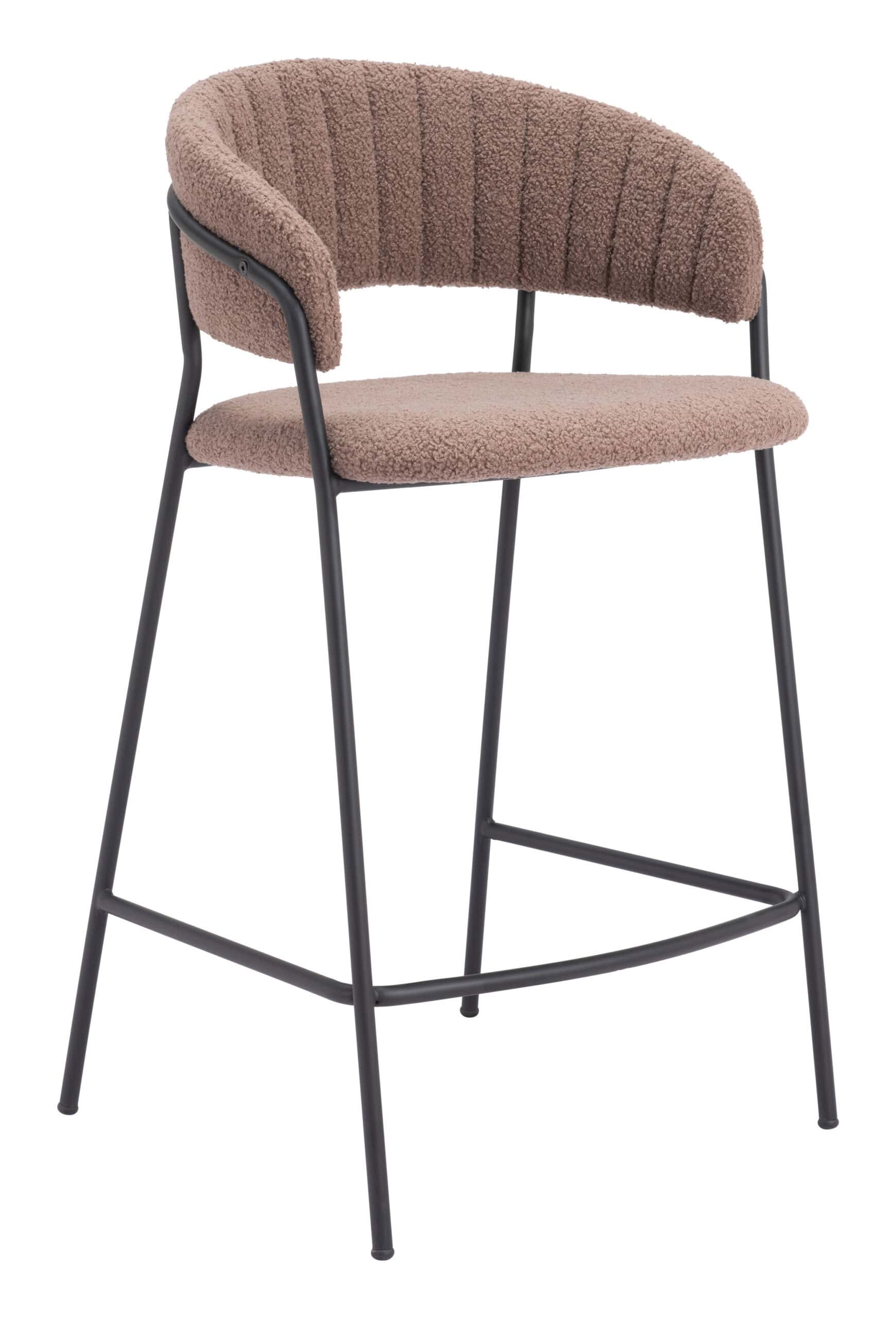 Mid-Century Modern Counter Stool with Shearling Fabric and Footrest (Set of 2) 9 Mid-Century Modern Counter Stool with Shearling Fabric and Footrest (Set of 2)