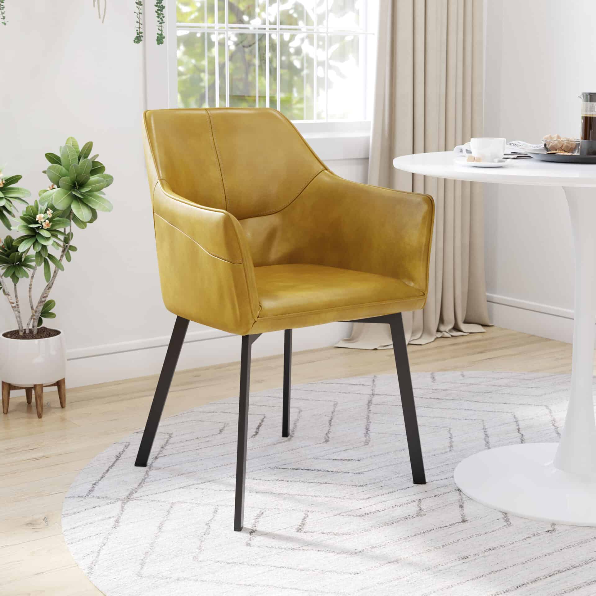 Yellow Mid-Century Modern Vinyl Armchair with Armrests (Set of 2) 1 Yellow Mid-Century Modern Vinyl Armchair with Armrests (Set of 2)