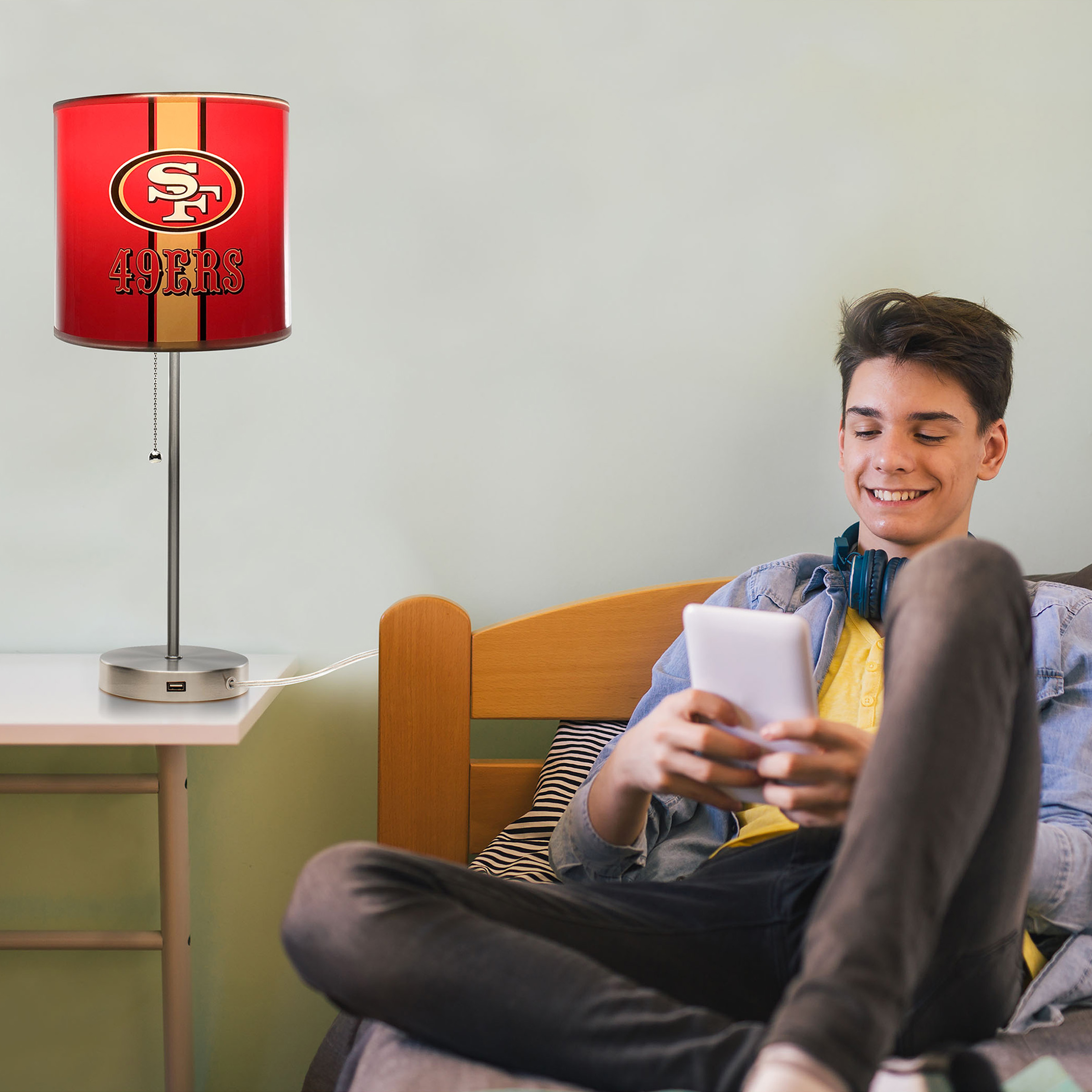49ers Chrome USB Charging Lamp with Shade Insert San Collection 3 49ers Chrome USB Charging Lamp with Shade Insert San Collection - Image 3