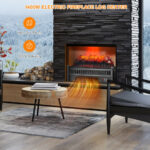 Electric Fireplace Log Heater with Adjustable Flame Brightness Black