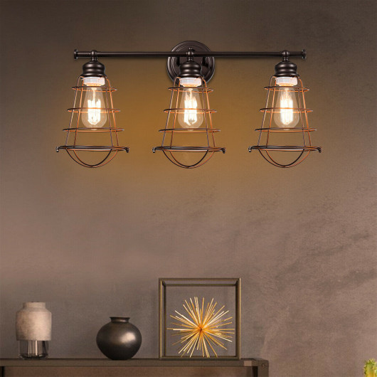 Industrial 3-Light Wall Lamp with Cage Design (Set of 1)