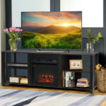 Modern TV Console with Adjustable Shelves and Fireplace Space 8 Modern TV Console with Adjustable Shelves and Fireplace Space