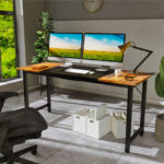 63 Inch Rustic Brown and Black Splice Computer Desk 8 63 Inch Rustic Brown and Black Splice Computer Desk