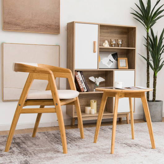 Bamboo Round End Table with Sturdy X-Frame and Waterproof Finish 2 Bamboo Round End Table with Sturdy X-Frame and Waterproof Finish - Image 2