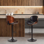 Adjustable Swivel PU Leather Bar Stools with Footrest (Set of 2)