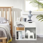 Modern 2-Tier Wooden Side Table with Drawer and Shelves