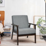 Rubber Wood Accent Chair with Linen Upholstery and Armrests 9 Rubber Wood Accent Chair with Linen Upholstery and Armrests