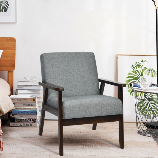 Rubber Wood Accent Chair with Linen Upholstery and Armrests 2 Rubber Wood Accent Chair with Linen Upholstery and Armrests - Image 2