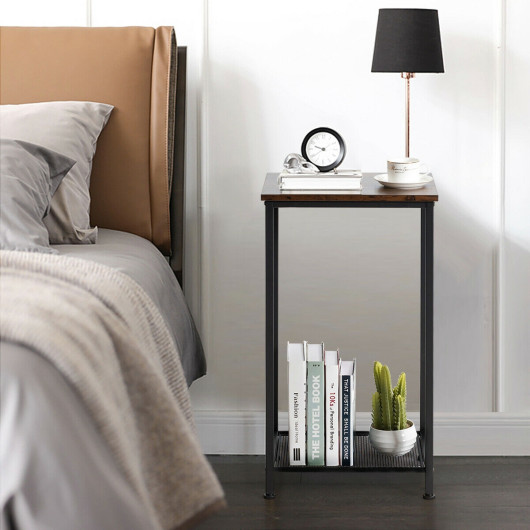 Rustic Industrial Side Table with Metal Mesh Storage Shelves 4 Rustic Industrial Side Table with Metal Mesh Storage Shelves - Image 4