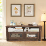Wood TV Stand with Storage Shelves and Glass Door Cabinets 8 Wood TV Stand with Storage Shelves and Glass Door Cabinets