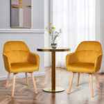 Yellow Velvet Upholstered Mid-Back Accent Armchairs with Wood Legs (Set of 2)